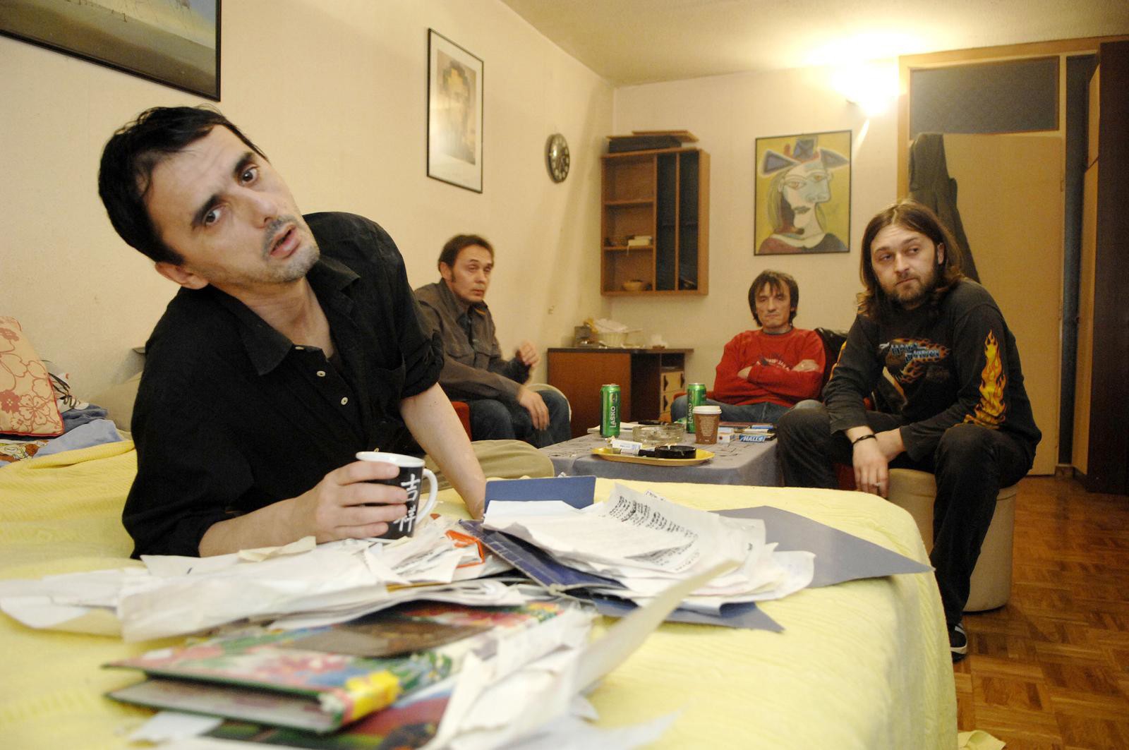 Goran Bare, Zoran Čalić i Nedjeljko Ivković na probi u Baretovu stanu. 20.1.2009.