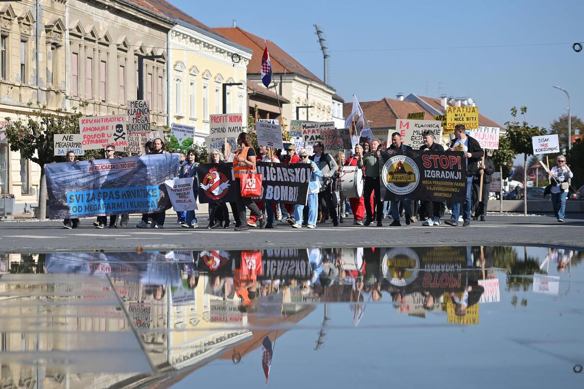 FOTO Prosvjed protiv megafarmi pilića u Koprivnici. Građani traže obustavu rada