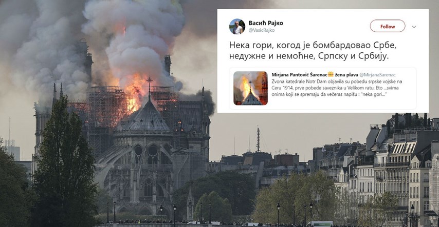 Srpski političar o požaru u Notre-Dameu: "Neka gori"
