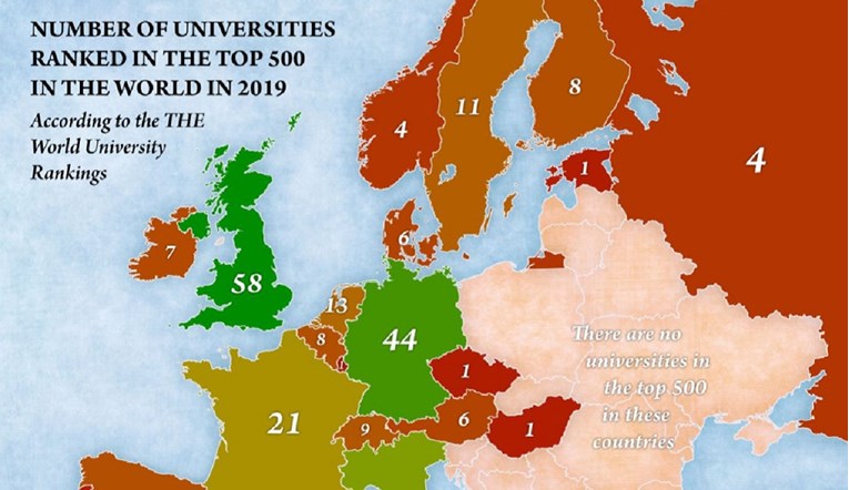 Objavljena karta vrhunskih sveučilišta u Europi. Evo koliko ih je u Hrvatskoj