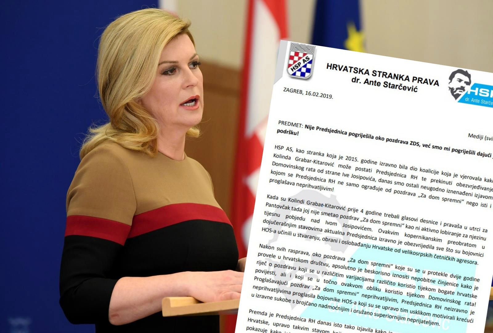 HSP AS: Kolinda je obezvrijedila sve što je HOS napravio u borbi protiv četnika