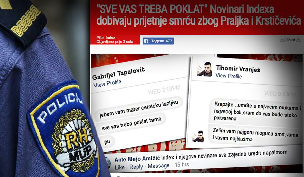 Policija provodi kriminalističku istragu zbog prijetnji novinarima Indexa