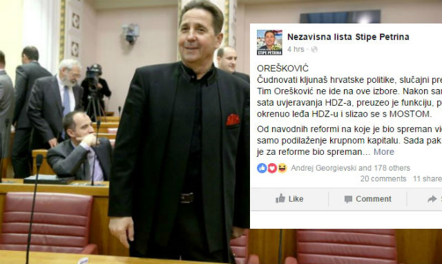 Petrina Oreškovića nazvao slučajnim premijerom i čudnovatim kljunašem: "Idi Time što prije"