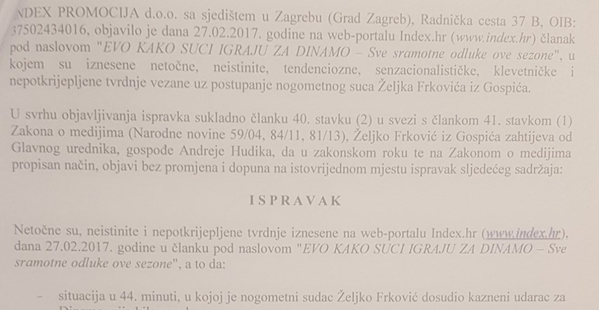 Reagiranje suca Frkovića na članak "Evo kako suci igraju za Dinamo"
