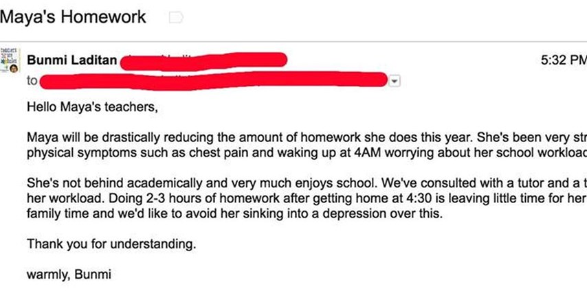 Mama poslala opaku poruku učiteljici: "Moja kćer više neće pisati domaće zadaće!"