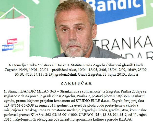 Bandić Bandiću dozvolio da postavi ploču na zaštićenu zgradu