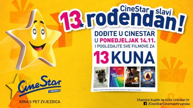 Povodom 13. rođendana Cinestar časti filmoljupce ulaznicama za samo 13 kuna