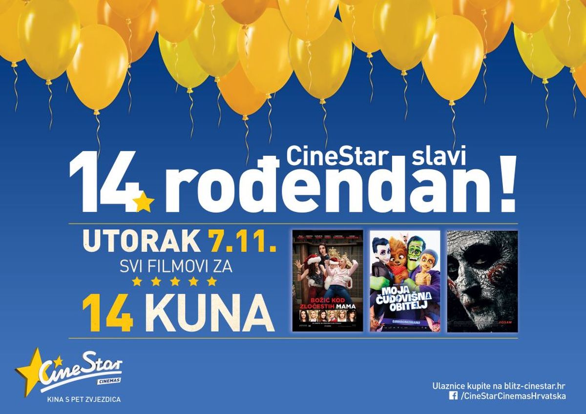 Cinestar za svoj rođendan časti kino ulaznicama po cijeni od samo 14 kuna