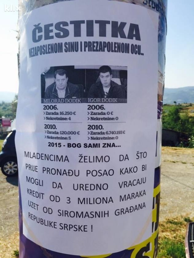 "Čestitka prezaposlenom ocu i nezaposlenom sinu": Omladina čestita Dodiku vjenčanje sina