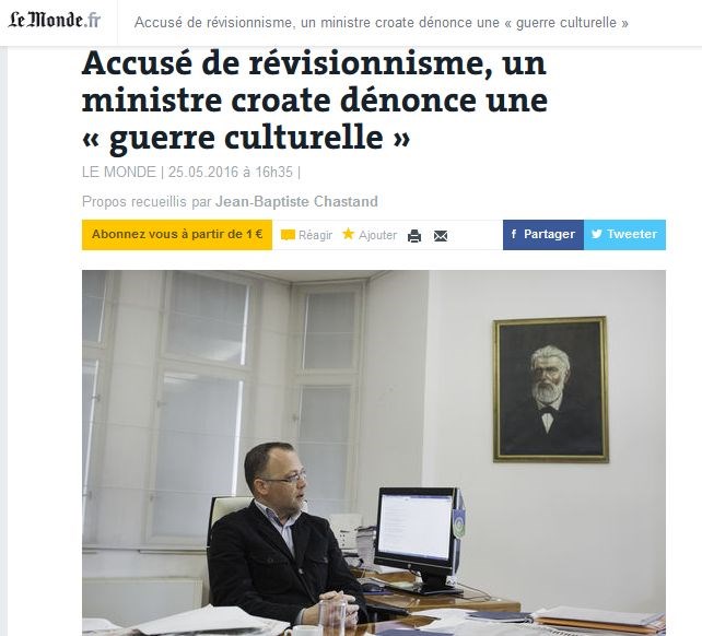 Hasanbegović za Le Monde: Vodi se kulturni rat, kritike na moj račun su posljedica postkomunizma