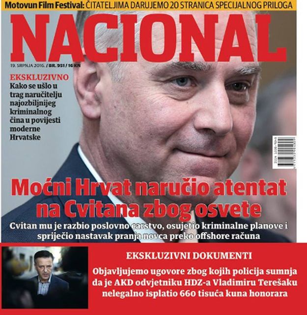 Nacional: Moćni Hrvat naručio atentat na Cvitana zbog osvete