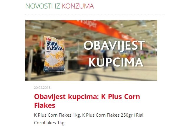 S BiH tržišta povlači se K Plus i Rial cornflakes: Jedete li ga možete dobiti proljev, glavobolju, povraćati...