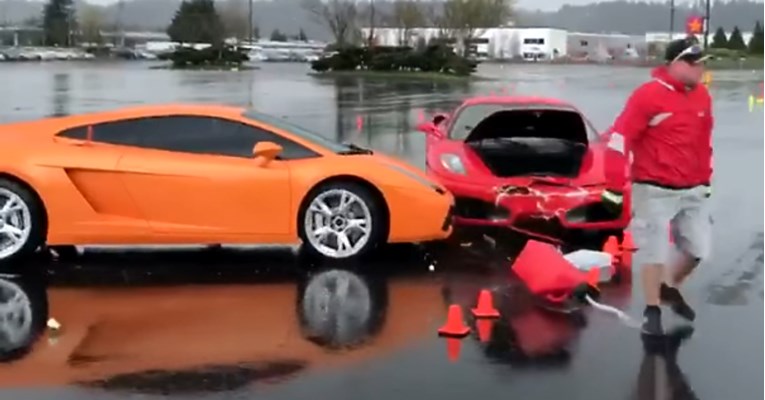 VIDEO I najbolji griješe: Profesionalni vozač zabio Ferrari u Lambo i okrivio kišu