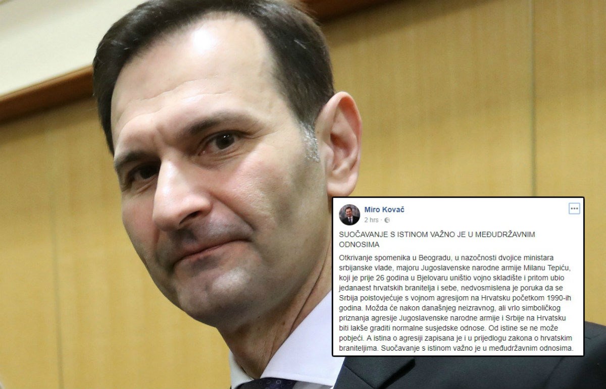 Kovač o podizanju spomenika majoru JNA: "Od danas će biti lakše graditi normalne susjedske odnose"