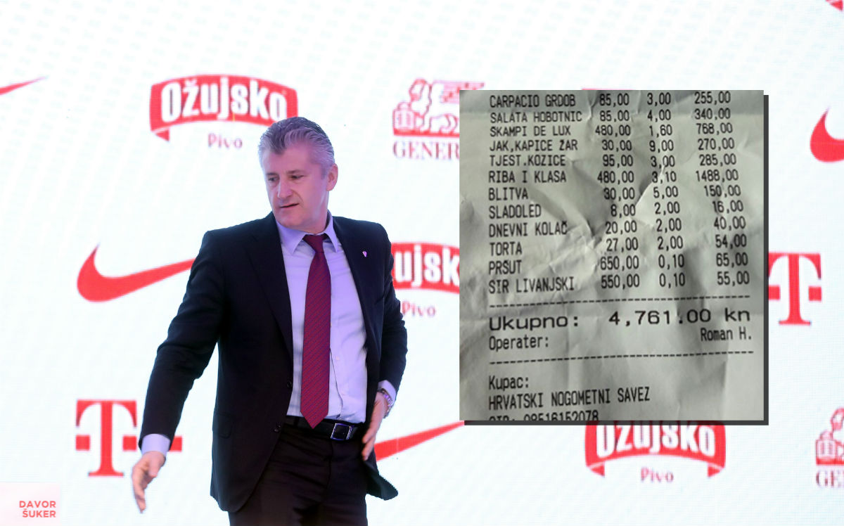 RAČUN OD 4700 KUNA Na dan utakmice Hrvatska-Ukrajina HNS jeo ribu prve klase, škampe de luxe...