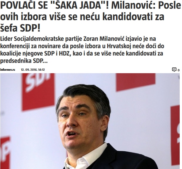 Srpski mediji uživaju u Milanovićevom porazu: "Odlazi šaka jada"