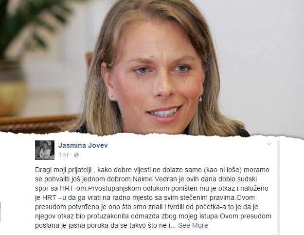 Suprug Jasmine Jovev vraćen na posao: Otkaz na HRT-u dobio je zbog osvete što su razotkrili Merzel