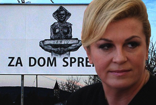 Kolinda osvanula na jumbo plakatu s natpisom "Za dom spremni"