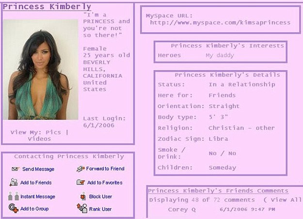 "Ja sam princeza, a ti nisi": Pogledajte MySpace stranicu Kim Kardashian iz 2006. godine
