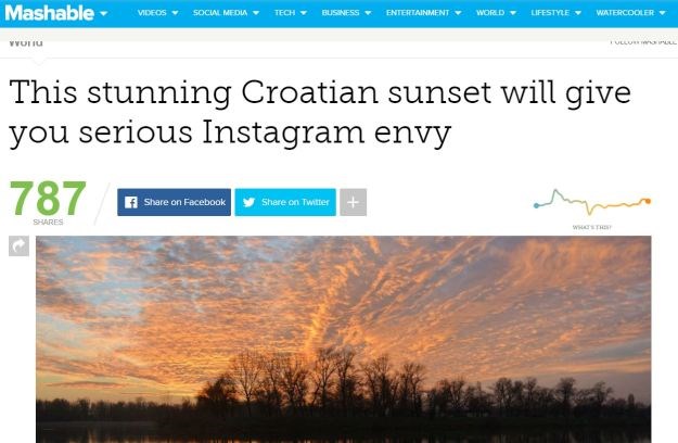 FOTO Mashable se ne može načuditi "apsolutno zadivljujućem" zalasku sunca nad Zagrebom