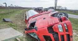 FOTO Kod Osijeka se prevrnula cisterna, ozlijeđen vozač