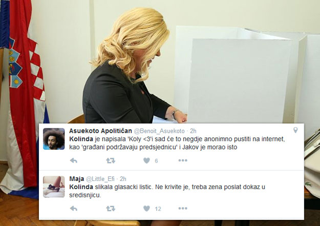 Twitter o Kolindi: "Listić je fotografirala da donese dokaz u središnjicu"
