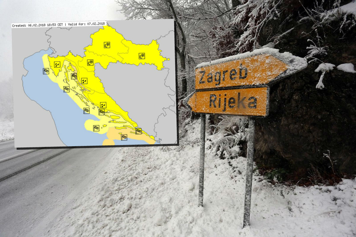 IZDAN NIZ UPOZORENJA Stiže obilniji snijeg, u gorju će pasti 30 cm, problema će biti i na obali