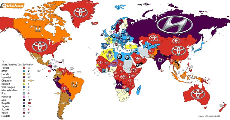 Ovo je karta najpopularnijih auto marki po državama, pogledajte što vole Hrvati!