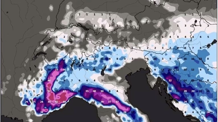 POGLEDAJTE ANIMACIJU U sljedeća 72 sata past će hrpa snijega, najviše će ga biti u Hrvatskoj i Alpama