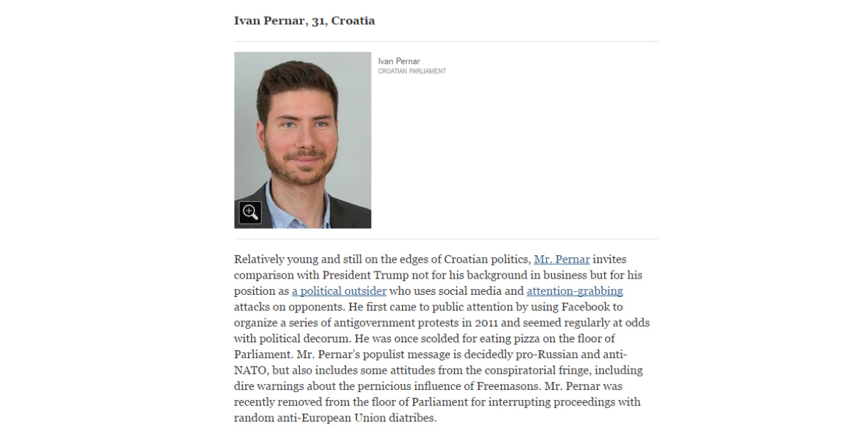 O Ivanu Pernaru piše i New York Times: "Podsjeća nas na Donalda Trumpa"