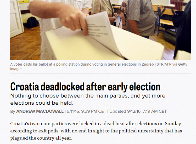 Politico: Jedino velika koalicija Hrvatskoj može dati stabilnu vladu