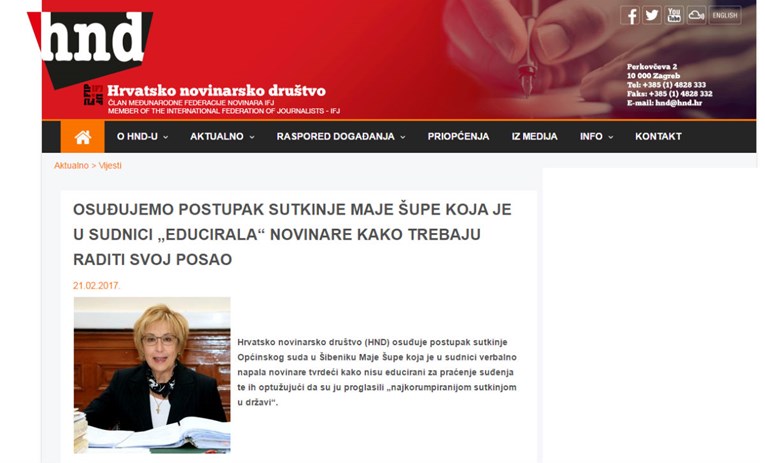 HND: Sutkinja Maja Šupe je zloupotrijebila pravosudni sustav za obračun s novinarima
