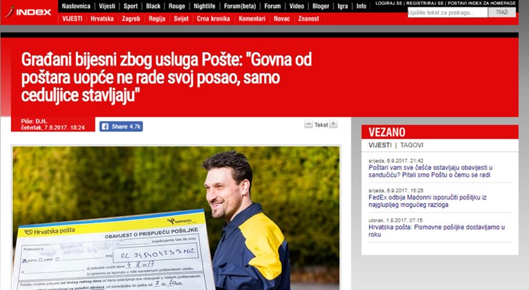 Reagiranje Hrvatske pošte na članak "Građani bijesni zbog usluga Pošte"