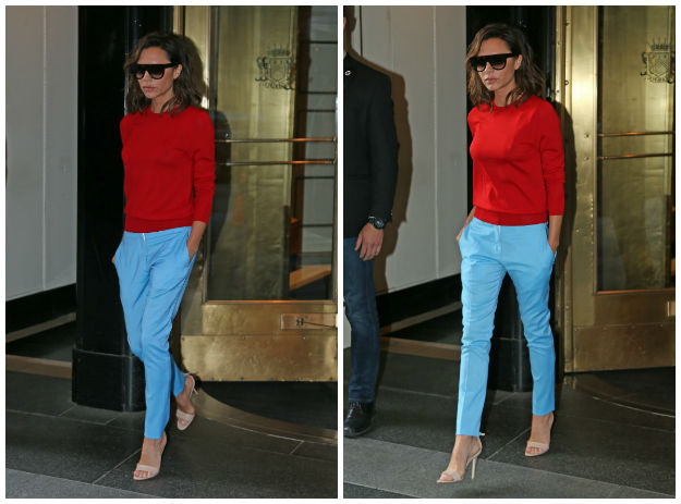 Ipak ne nosi baš uvijek crno: Victoria Beckham zasjala u crveno-plavoj kombinaciji