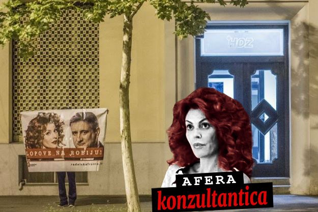 Plakate Karamarka i supruge s natpisom "lopove na robiju" izvjesili ispred središta HDZ-a