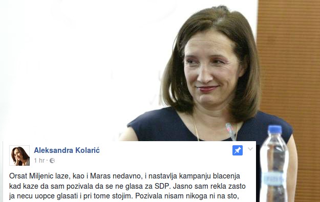 Aleksandra Kolarić: Miljenić laže, nikada nisam pozivala ljude da ne glasaju za SDP