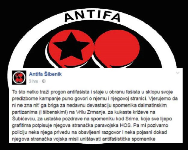 Antifa Šibenik: Do kada će HSP-ova stranačka vojska uništavati antifašističke spomenike?