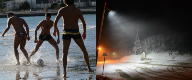 Bipolarni vikend: Na Bačvicama "pao" nogomet na plaži, a unutrašnjost prekrio snijeg