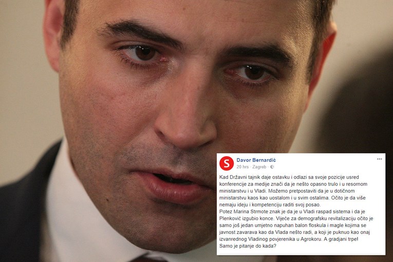 Ostavka državnog tajnika je znak da je u vladi raspad sistema, tvrdi Bernardić