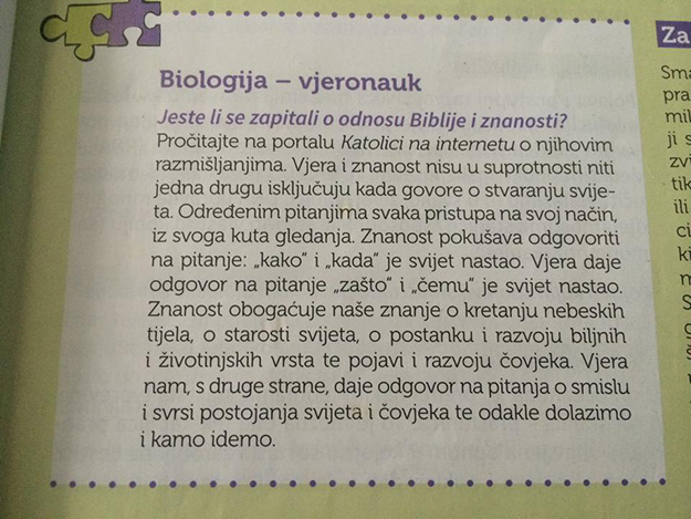 Udžbenik iz biologije: "Vjera daje odgovor zašto je nastao svijet"