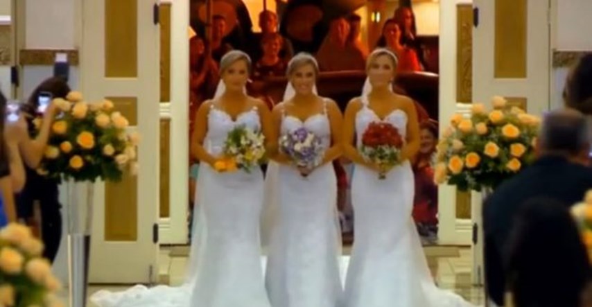 Tri identične mladenke: Blizanke imale trostruko vjenčanje, razlikovale se samo po buketima