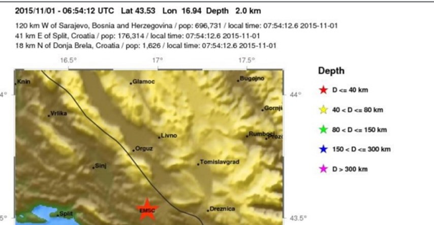 Treslo se tlo i u Dalmaciji: Potres magnitude 3 po Richteru 40 km od Splita
