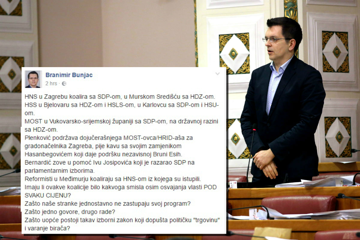 Bunjac zanimljivim statusom oprao cijelu hrvatsku političku scenu: "Ima li to ikakvog smisla"
