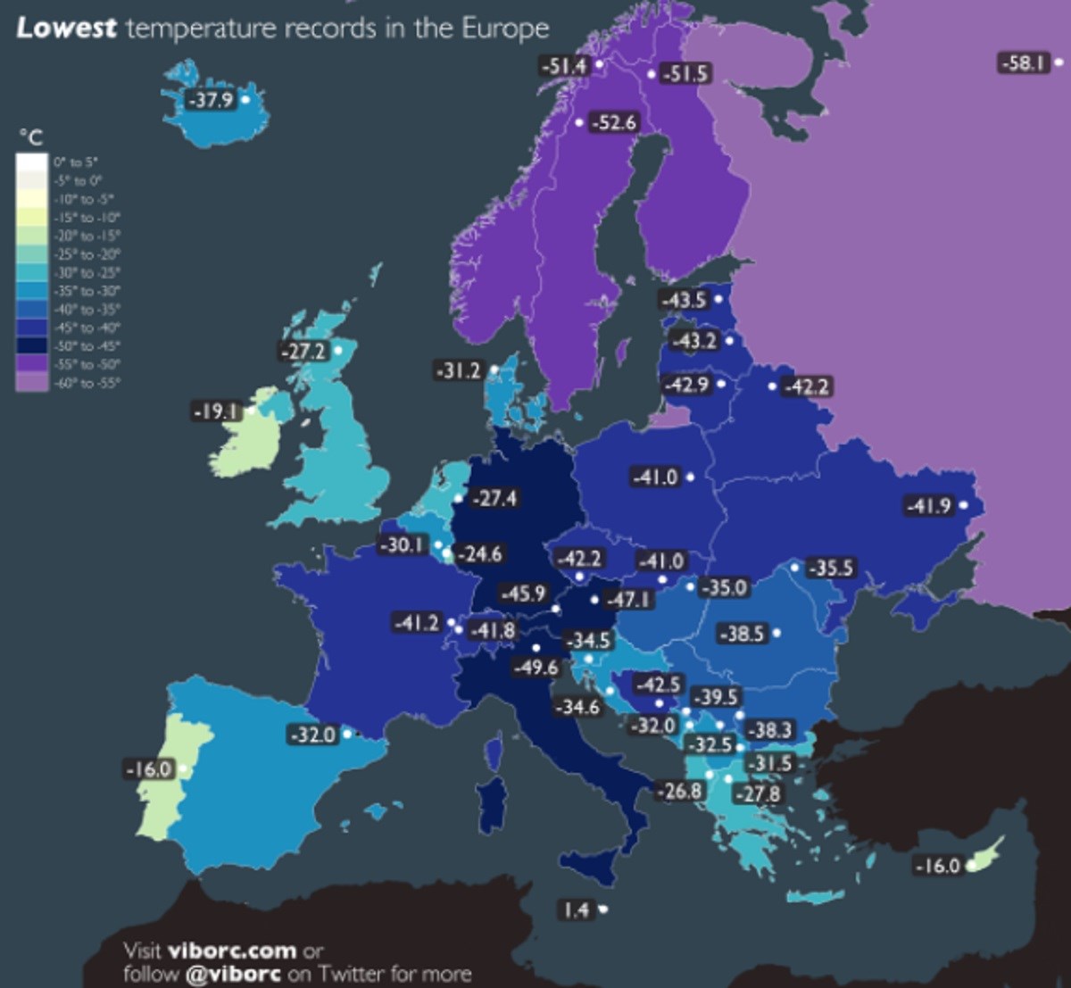 Mislite da je danas hladno? Pogledajte grafiku s najnižim temperaturama u Europi ikad