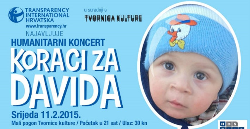 Koraci za Davida: U zagrebačkoj Tvornici kulture 11. veljače humanitarni koncert za maloga Davida