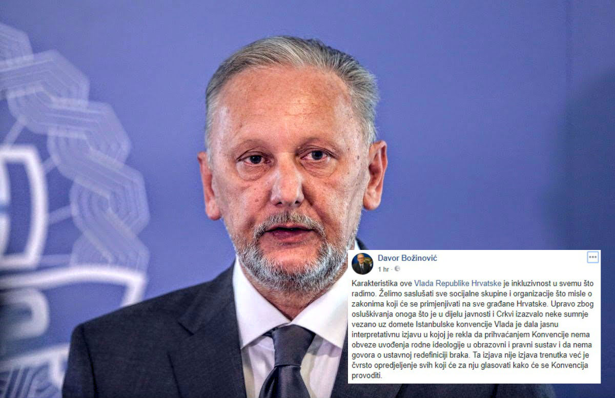 Božinović o Istanbulskoj: "Vlada je u izjavi rekla da nema obveze uvođenja rodne ideologije"
