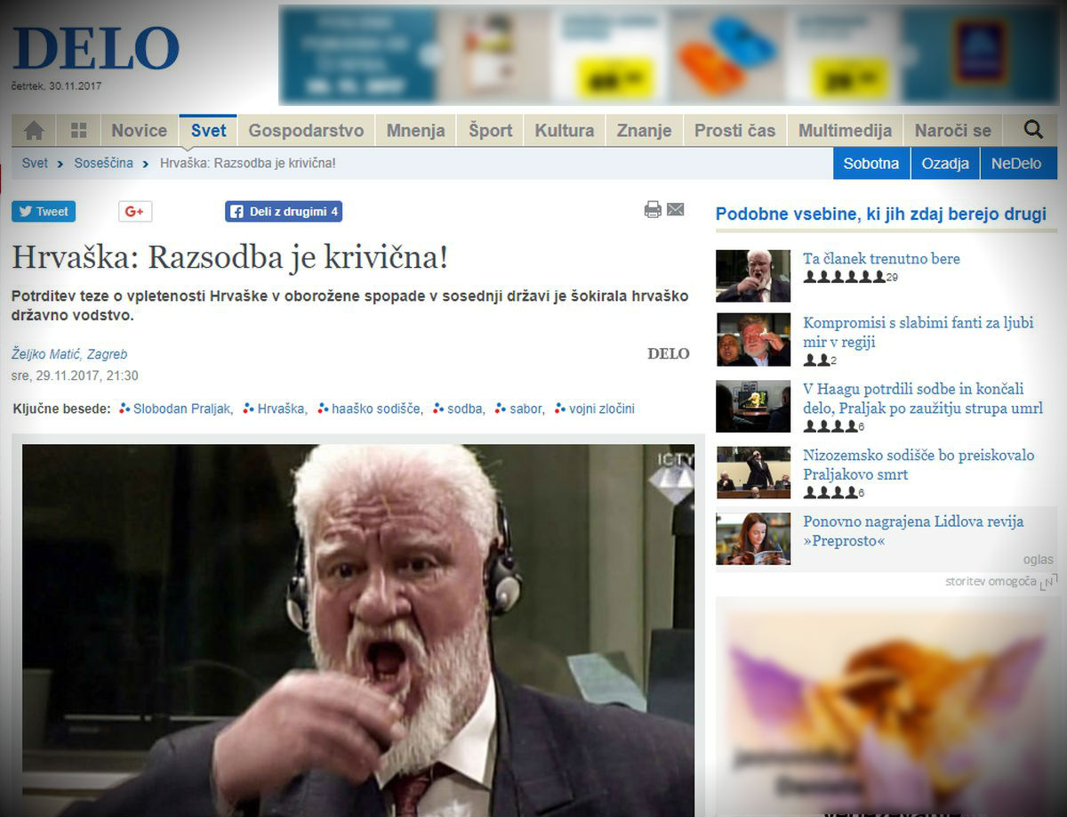 Ljubljansko Delo o haškoj presudi: "Potvrđena uloga Hrvatske kao agresora u BiH"