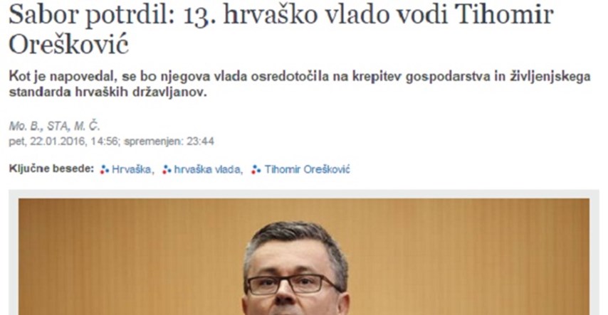 Slovenski mediji o novoj Vladi: Orešković pričao samo o ekonomiji, druge teme nije ni spomenuo