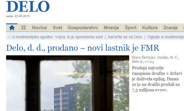 Slovenski dnevni list Delo prodan za 7,3 milijuna eura
