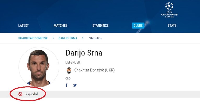 UEFA zbog doping afere skinula Darija Srnu s popisa za Ligu prvaka